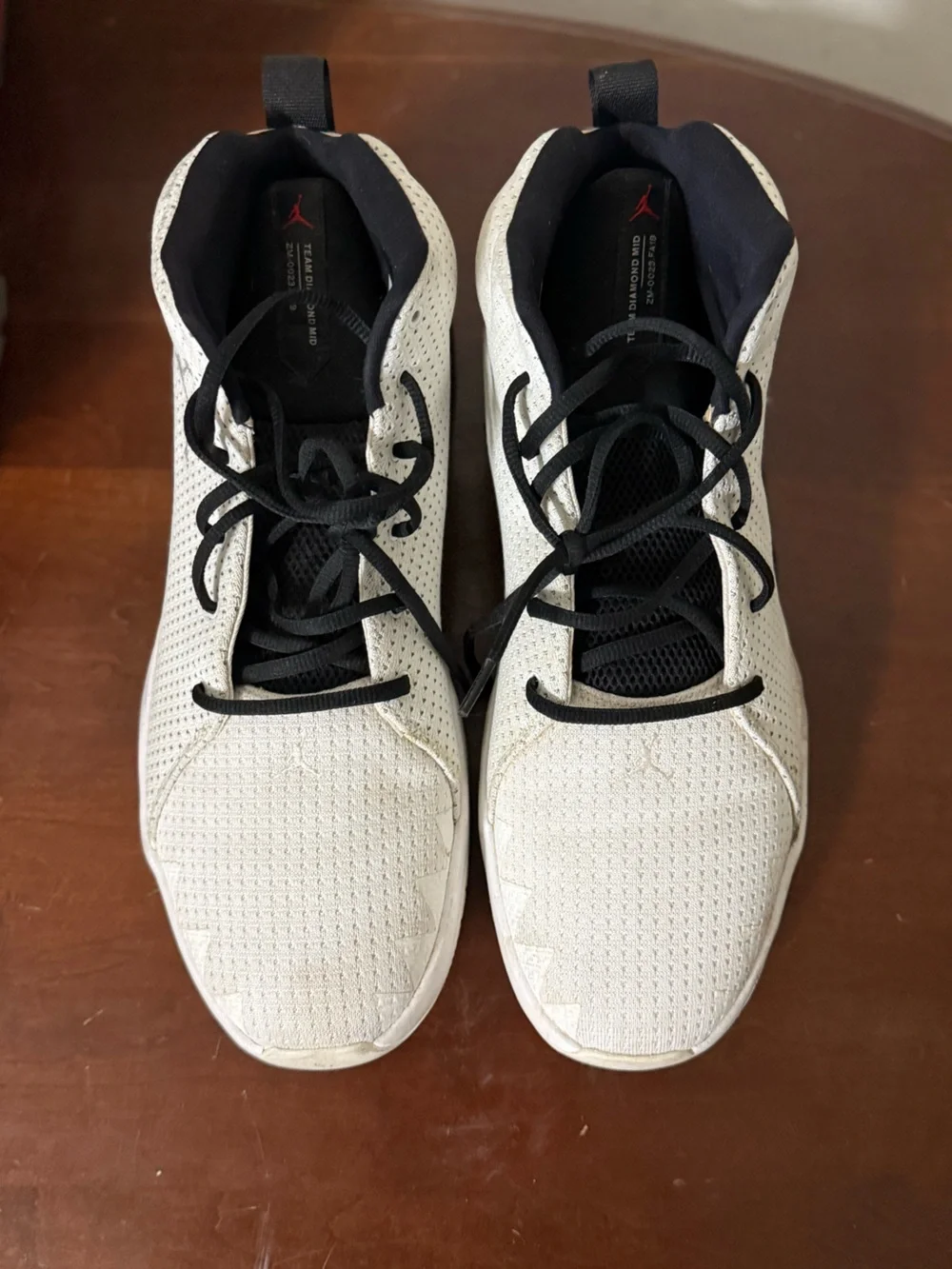 Jordan White and Black Athletic Sneakers with Red Jumpman